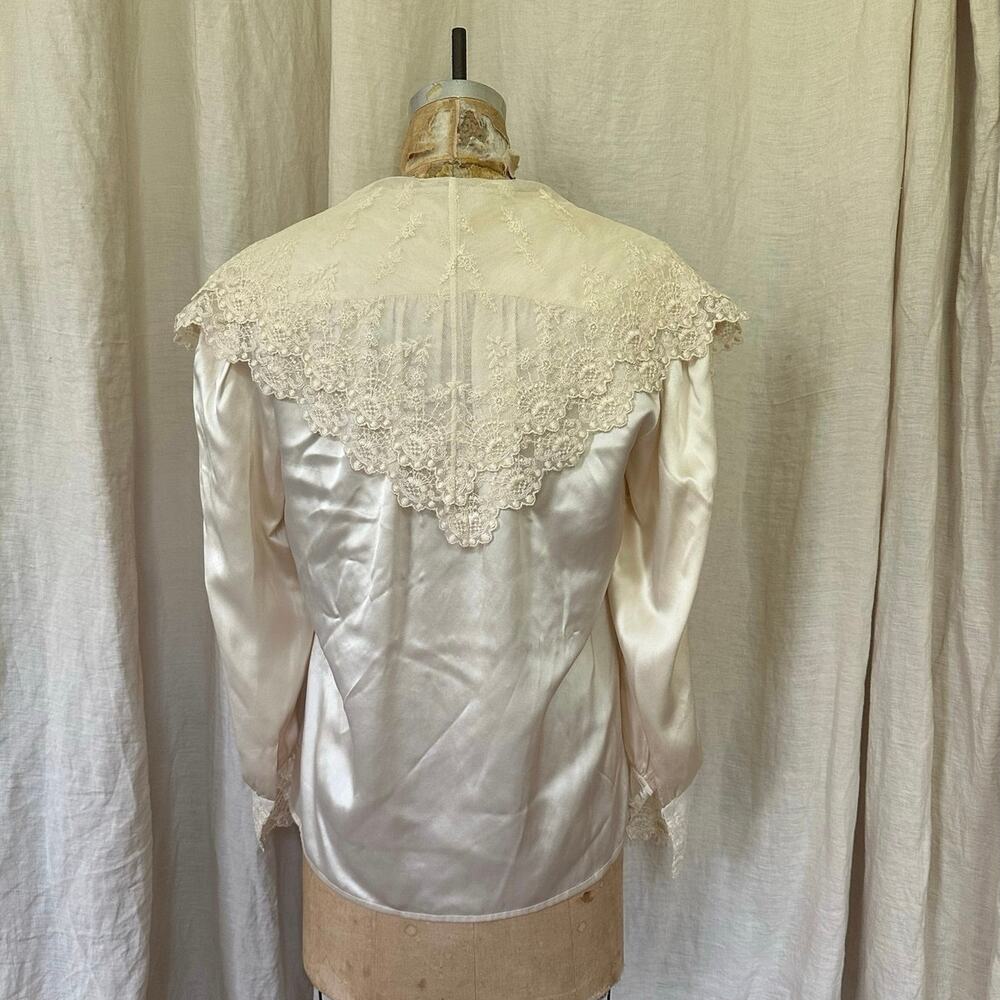 Vintage Ralph Lauren Victorian Silk Ivory Lace Button Down Top Blouse Sz 8
